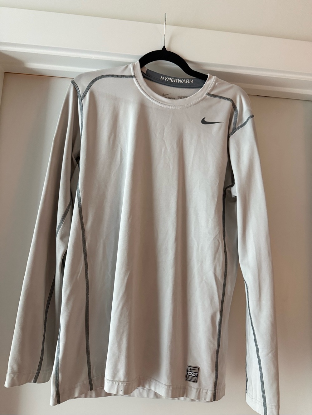 Nike Men’s Hyperwarm Long-Sleeve Crew - Light Gray with Dark Gray Accents